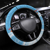 Fiji Day Steering Wheel Cover Fijian Tapa Pattern Mix Tagimoucia - Blue Version