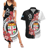 Personalised Fiji Day Couples Matching Summer Maxi Dress and Hawaiian Shirt Fijian Tapa Pattern Mix Tagimoucia - Black Version LT14 Black - Polynesian Pride