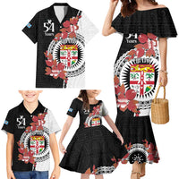 Personalised Fiji Day Family Matching Mermaid Dress and Hawaiian Shirt Fijian Tapa Pattern Mix Tagimoucia - Black Version LT14 - Polynesian Pride