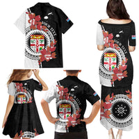 Personalised Fiji Day Family Matching Puletasi and Hawaiian Shirt Fijian Tapa Pattern Mix Tagimoucia - Black Version LT14 - Polynesian Pride
