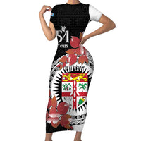 Personalised Fiji Day Family Matching Short Sleeve Bodycon Dress and Hawaiian Shirt Fijian Tapa Pattern Mix Tagimoucia - Black Version LT14 Mom's Dress Black - Polynesian Pride
