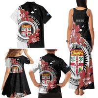 Personalised Fiji Day Family Matching Tank Maxi Dress and Hawaiian Shirt Fijian Tapa Pattern Mix Tagimoucia - Black Version