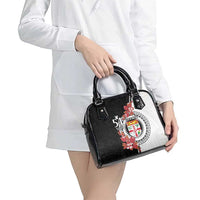 Personalised Fiji Day Shoulder Handbag Fijian Tapa Pattern Mix Tagimoucia - Black Version