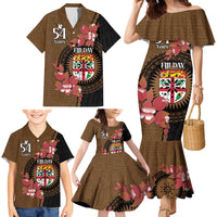 Personalised Fiji Day Family Matching Mermaid Dress and Hawaiian Shirt Fijian Tapa Pattern Mix Tagimoucia - Brown Version LT14 - Polynesian Pride
