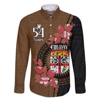 Personalised Fiji Day Family Matching Mermaid Dress and Hawaiian Shirt Fijian Tapa Pattern Mix Tagimoucia - Brown Version LT14 Dad's Shirt - Long Sleeve Brown - Polynesian Pride