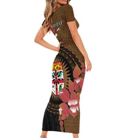 Personalised Fiji Day Short Sleeve Bodycon Dress Fijian Tapa Pattern Mix Tagimoucia - Brown Version