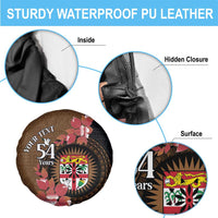 Personalised Fiji Day Spare Tire Cover Fijian Tapa Pattern Mix Tagimoucia - Brown Version