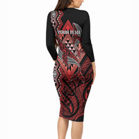 Aotearoa Iwi Ngapuhi Personalised Long Sleeve Bodycon Dress NZ Maori Humpback Whale Taniko Motifs LT14 - Polynesian Pride