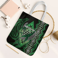 Aotearoa Iwi Ngati Pikiao Tote Bag NZ Maori Humpback Whale Taniko Motifs LT14 White Strap One Size Green - Polynesian Pride