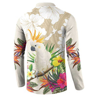 New Zealand Cacatua Galerita Button Sweatshirt Aotearoa Cockatoo Tropical Flowers LT14 - Polynesian Pride