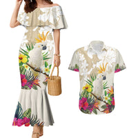 New Zealand Cacatua Galerita Couples Matching Mermaid Dress and Hawaiian Shirt Aotearoa Cockatoo Tropical Flowers LT14 Beige - Polynesian Pride