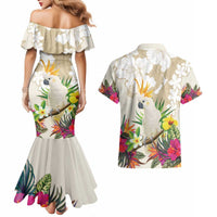 New Zealand Cacatua Galerita Couples Matching Mermaid Dress and Hawaiian Shirt Aotearoa Cockatoo Tropical Flowers LT14 - Polynesian Pride