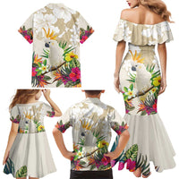 New Zealand Cacatua Galerita Family Matching Mermaid Dress and Hawaiian Shirt Aotearoa Cockatoo Tropical Flowers LT14 - Polynesian Pride