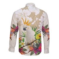 New Zealand Cacatua Galerita Long Sleeve Button Shirt Aotearoa Cockatoo Tropical Flowers