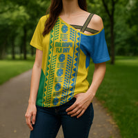 Malampa Fiji Day Cross Shoulder Shirt 10 October Together We Grow Tapa Motifs