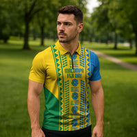 Malampa Fiji Day Zipper Polo Shirt 10 October Together We Grow Tapa Motifs