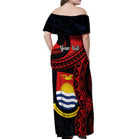 Personalised Kiribati Human Rights Day Off Shoulder Maxi Dress Coat Of Arms With Polynesian Tropical Flowers LT14 - Polynesian Pride