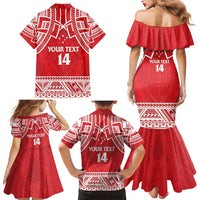 Samoa Rugby Custom Family Matching Mermaid Dress and Hawaiian Shirt Toa Samoa Pacific Sporty Red - Polynesian Pride