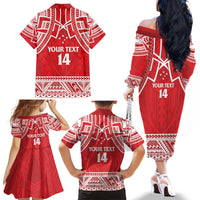Samoa Rugby Custom Family Matching Off The Shoulder Long Sleeve Dress and Hawaiian Shirt Toa Samoa Pacific Sporty Red - Polynesian Pride