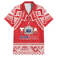 Samoa Rugby Custom Family Matching Off The Shoulder Long Sleeve Dress and Hawaiian Shirt Toa Samoa Pacific Sporty Red - Polynesian Pride