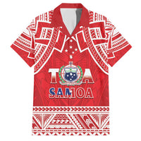 Samoa Rugby Custom Family Matching Off Shoulder Short Dress and Hawaiian Shirt Toa Samoa Pacific Sporty Red - Polynesian Pride