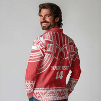 Samoa Rugby Custom Long Sleeve Polo Shirt Toa Samoa Pacific Sporty Red - Polynesian Pride