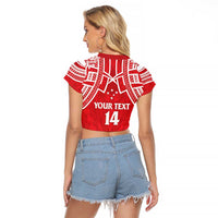 Samoa Rugby Custom Raglan Cropped T Shirt Toa Samoa Pacific Sporty Red - Polynesian Pride