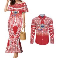 Toa Samoa Rugby Custom Couples Matching Mermaid Dress and Long Sleeve Button Shirt Samoa mo Samoa Polynesian Pacific Red - Polynesian Pride