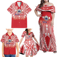 Toa Samoa Rugby Custom Family Matching Off Shoulder Maxi Dress and Hawaiian Shirt Samoa mo Samoa Polynesian Pacific Red - Polynesian Pride