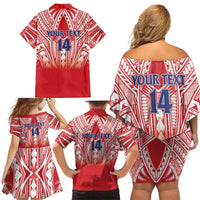 Toa Samoa Rugby Custom Family Matching Off Shoulder Short Dress and Hawaiian Shirt Samoa mo Samoa Polynesian Pacific Red - Polynesian Pride