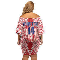 Toa Samoa Rugby Custom Family Matching Off Shoulder Short Dress and Hawaiian Shirt Samoa mo Samoa Polynesian Pacific Red - Polynesian Pride