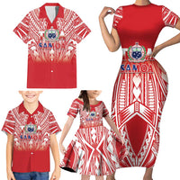 Toa Samoa Rugby Custom Family Matching Short Sleeve Bodycon Dress and Hawaiian Shirt Samoa mo Samoa Polynesian Pacific Red - Polynesian Pride