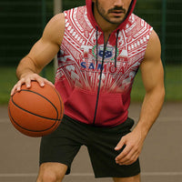 Toa Samoa Rugby Custom Sleeveless Zip Hoodie Samoa mo Samoa Polynesian Pacific Red - Polynesian Pride