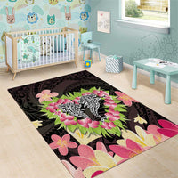Polynesia Valentine's Day Area Rug Hammerhead Shark Plumeria With Polynesian Pattern