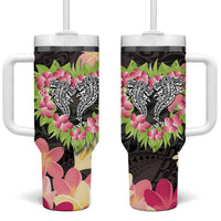 Polynesia Valentine's Day Tumbler With Handle Hammerhead Shark Plumeria With Polynesian Pattern