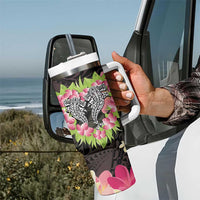 Polynesia Valentine's Day Tumbler With Handle Hammerhead Shark Plumeria With Polynesian Pattern