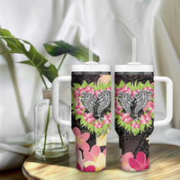 Polynesia Valentine's Day Tumbler With Handle Hammerhead Shark Plumeria With Polynesian Pattern