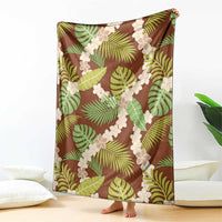 Brown Hawaii Plumeria Lei With Tropical Leaves Blanket