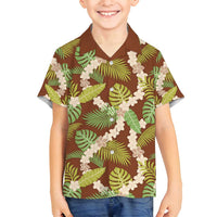 Brown Hawaii Plumeria Lei With Tropical Leaves Family Matching Tank Maxi Dress and Hawaiian Shirt