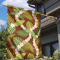 Brown Hawaii Plumeria Lei With Tropical Leaves Garden Flag