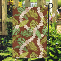 Brown Hawaii Plumeria Lei With Tropical Leaves Garden Flag