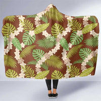 Brown Hawaii Plumeria Lei With Tropical Leaves Hooded Blanket