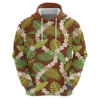 Brown Hawaii Plumeria Lei With Tropical Leaves Hoodie