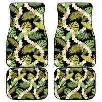 Black Hawaii Plumeria Lei With Tropical Leaves Car Mats