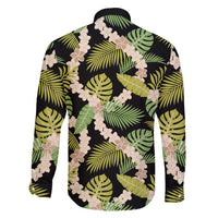 Black Hawaii Plumeria Lei With Tropical Leaves Family Matching Long Sleeve Bodycon Dress and Hawaiian Shirt LT14 - Polynesian Pride