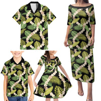 Black Hawaii Plumeria Lei With Tropical Leaves Family Matching Puletasi and Hawaiian Shirt