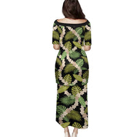 Black Hawaii Plumeria Lei With Tropical Leaves Family Matching Puletasi and Hawaiian Shirt