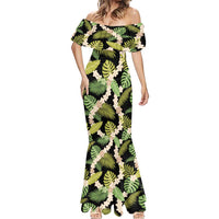 Black Hawaii Plumeria Lei With Tropical Leaves Mermaid Dress