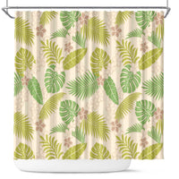 Beige Hawaii Plumeria Lei With Tropical Leaves Shower Curtain