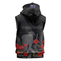 Personalised New Zealand ANZAC Day Sleeveless Zip Hoodie Lest We Forget Soldier Memorial